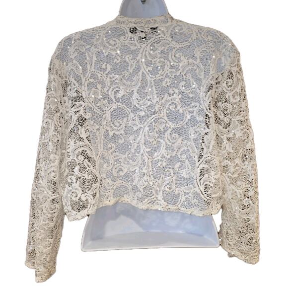 Vntg Y2k R&M Richards Ivory Lace Open Front Cardigan Sz L - Picture 2 of 4